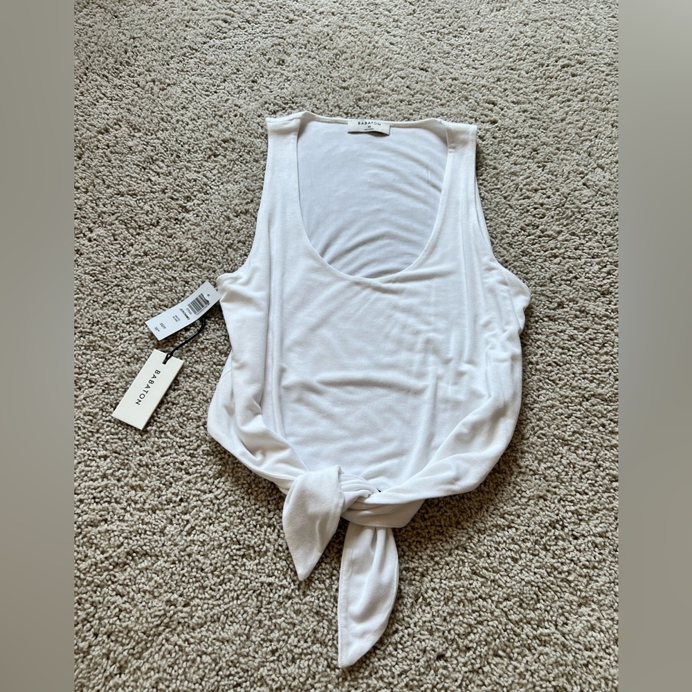 Babaton White Tie Front Sleeveless Tank Top